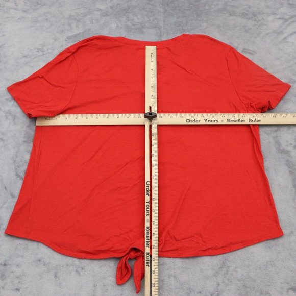 Disney Shirt Women XXL Red Mickey Mouse Graphic Print V Neck Tie Front Crop Tee - Picture 3 of 13